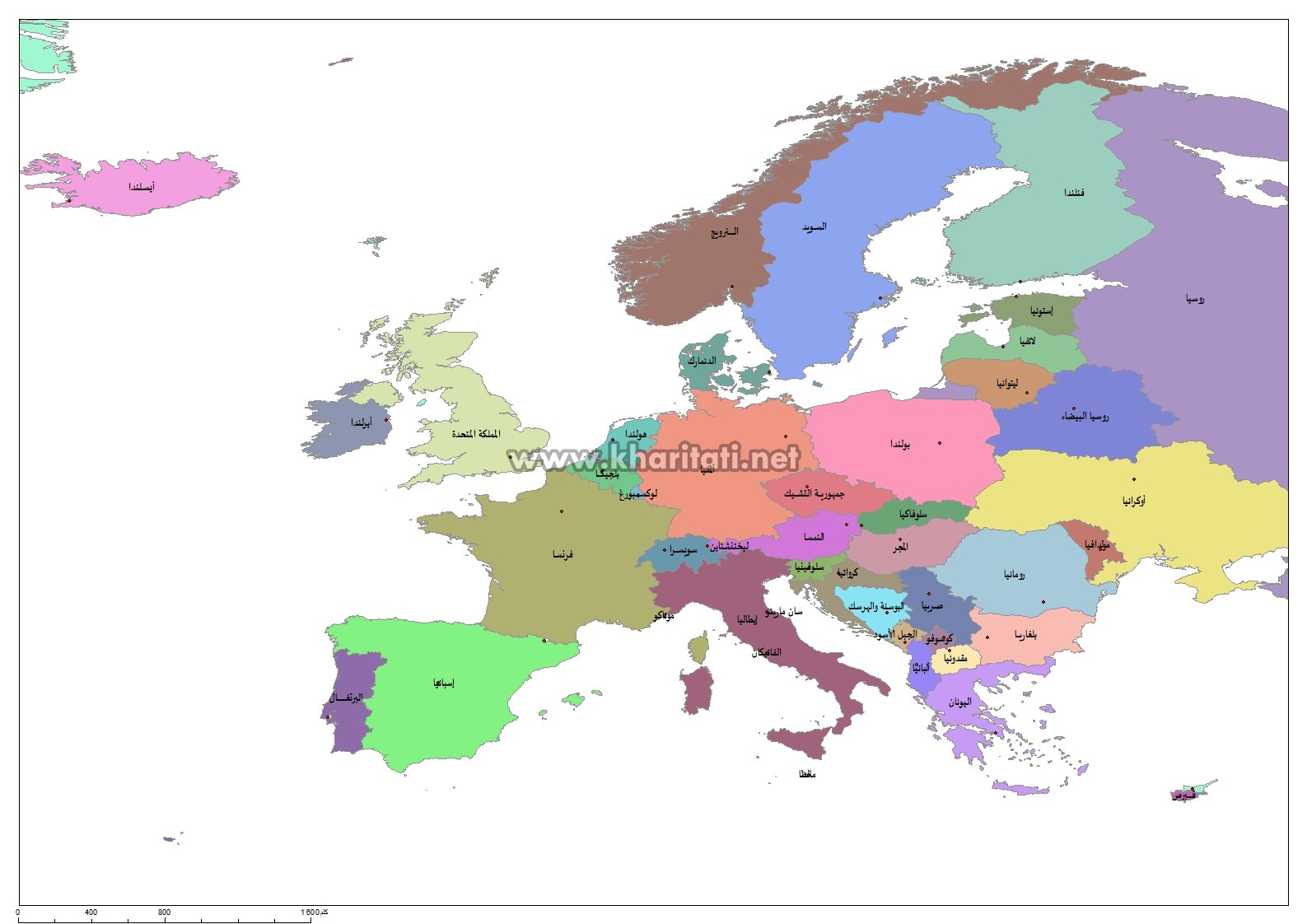 خريطة اوروبا بالتفصيل مع البلدان بالعربي